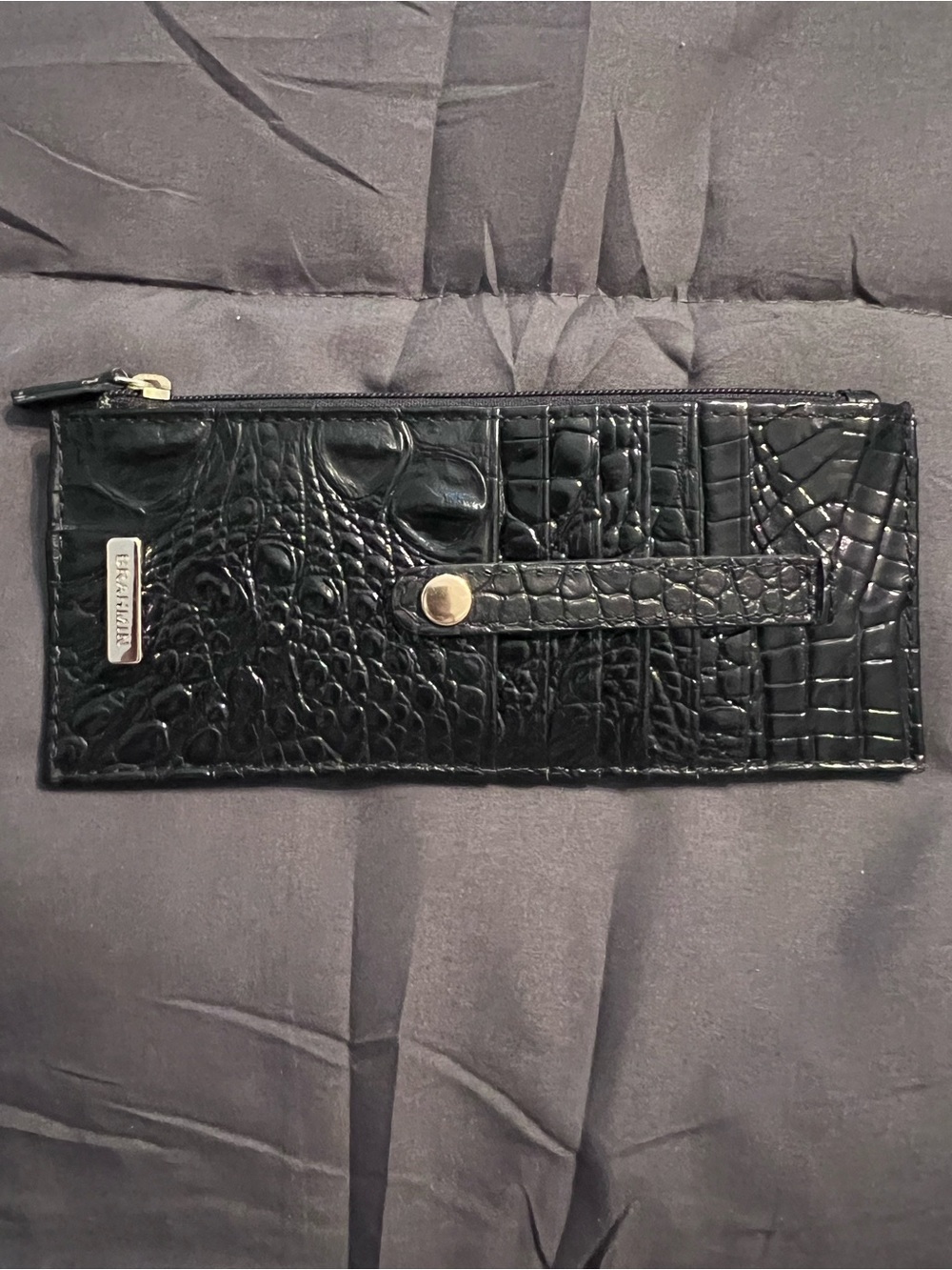 Brahmin Black Croc-Embossed Zip Card & Key Holder